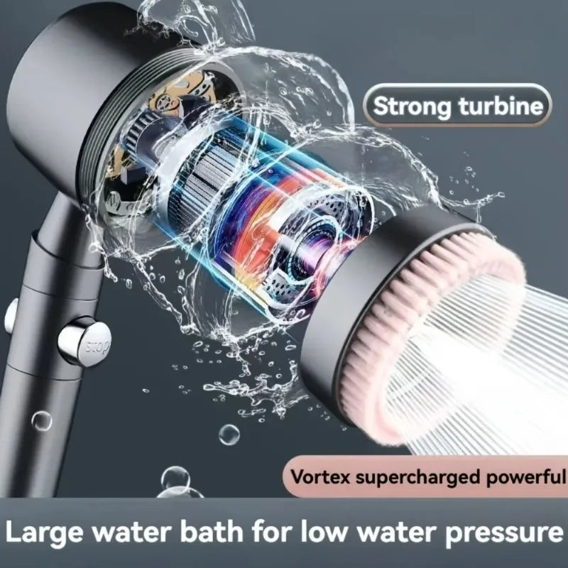 5 Modes Handheld Filter Shower Head Turbocharged High Pressure Spa Nozzle with One Key Stop Scratch Resistant Water Saving