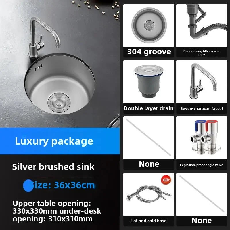 Black Round Bar Sink Nano Stainless Steel Single Basin Small Kitchen Dishwashing and Vegetable Washing Sink kitchen sink cocina