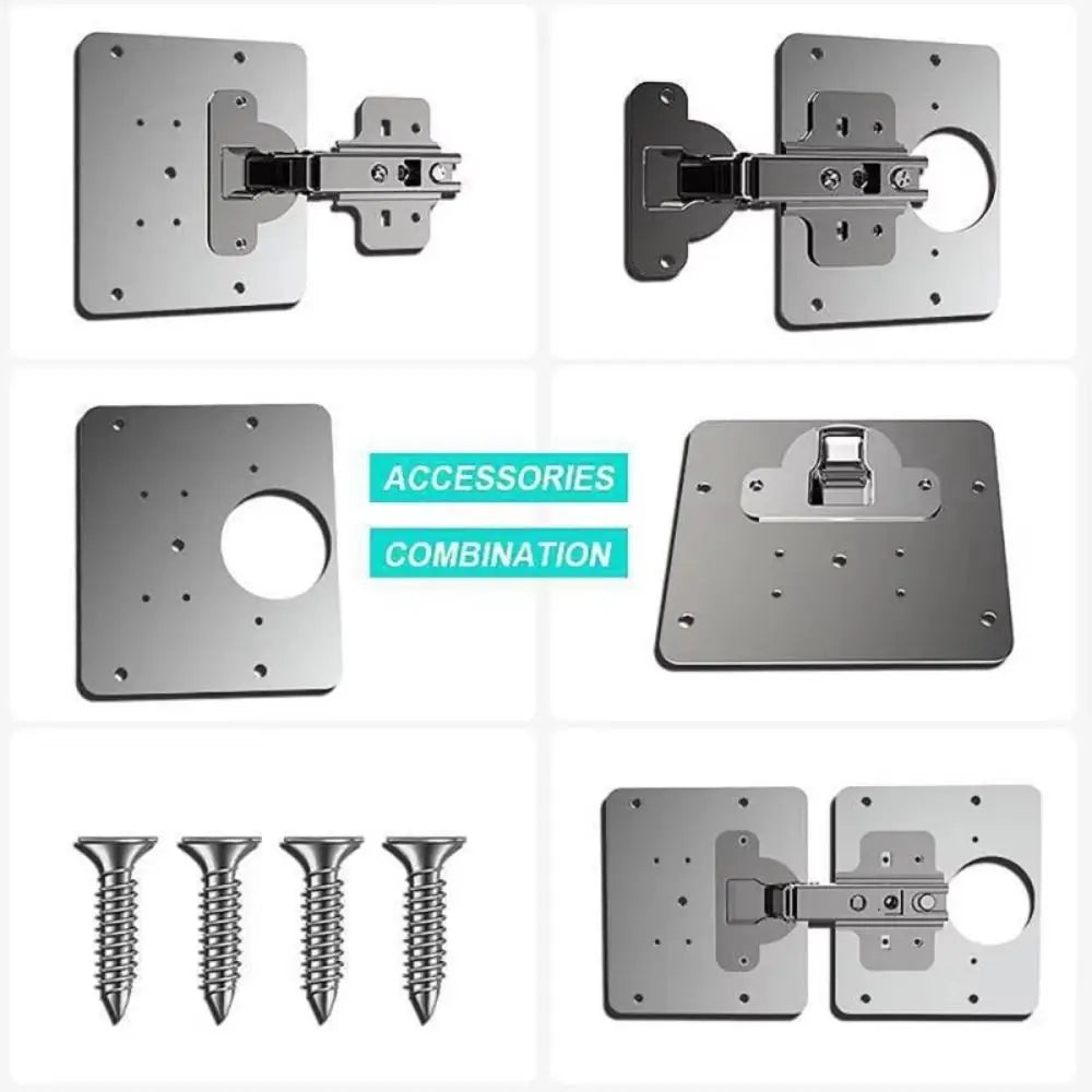 Stainless Steel Kitchen Cabinet Hinge Repair Plate Silver with 4 Screws Furniture Drawer Hinge Fixing Plate Easy to install