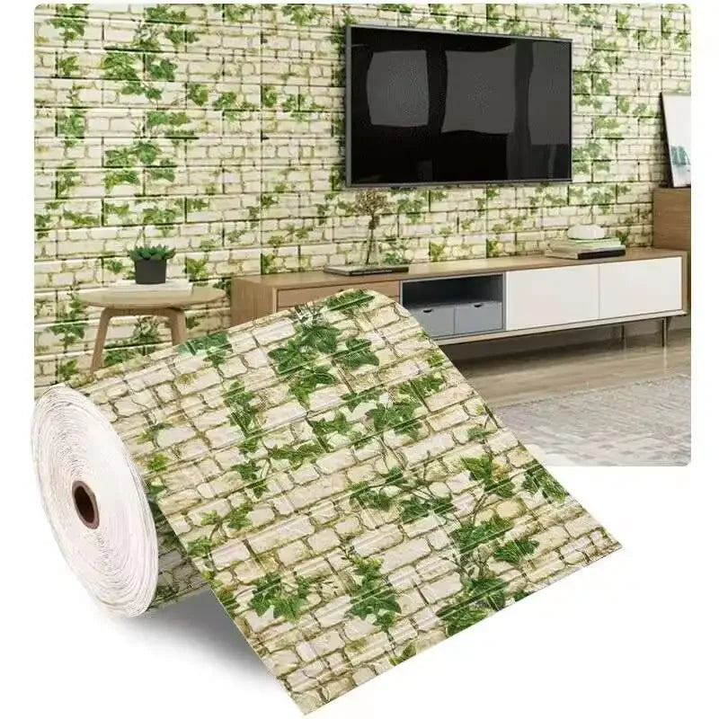 70cm*1/2/5/10m Brick DIY Wallpaper Foam Panels 3D Wall Stickers Self-adhesive Home Decor Living Room Kitchen Decor