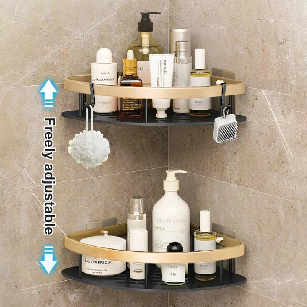 Bathroom Shelves Wall Mounted No Drill Space Aluminum Shower Corner Caddy Storage Shelf  Kitchen Organizer Rack Floating Shelf