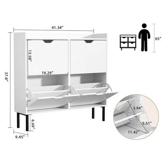 VOWNER Shoe Storage Cabinet with 4 Flip Drawers, Freestanding Shoe Cabinet