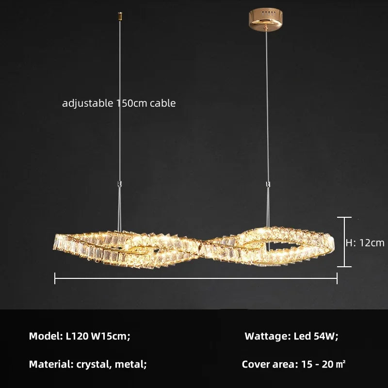 Dining Room Luxury K9 Crystal Lustre Dimmable Pendant Lights Plated Gold Metal Irregular Hanging Lamp Led Deco Suspend Light