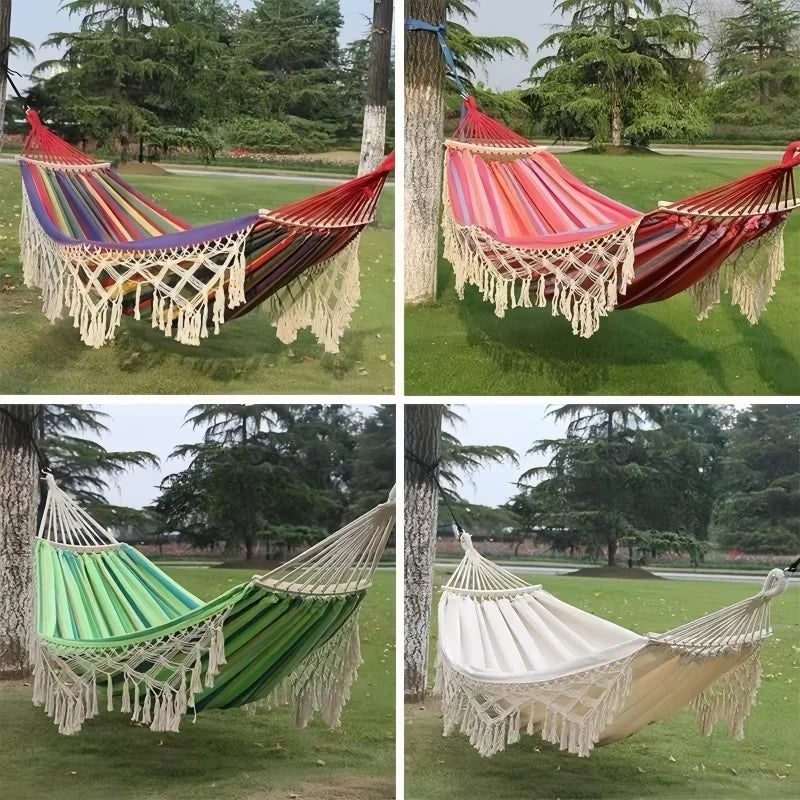 Single Wide Thick Canvas Hammock Outdoor Camping Backpackaging Leisure Swing Portable Hanging Bed Sleeping Swing Hammock