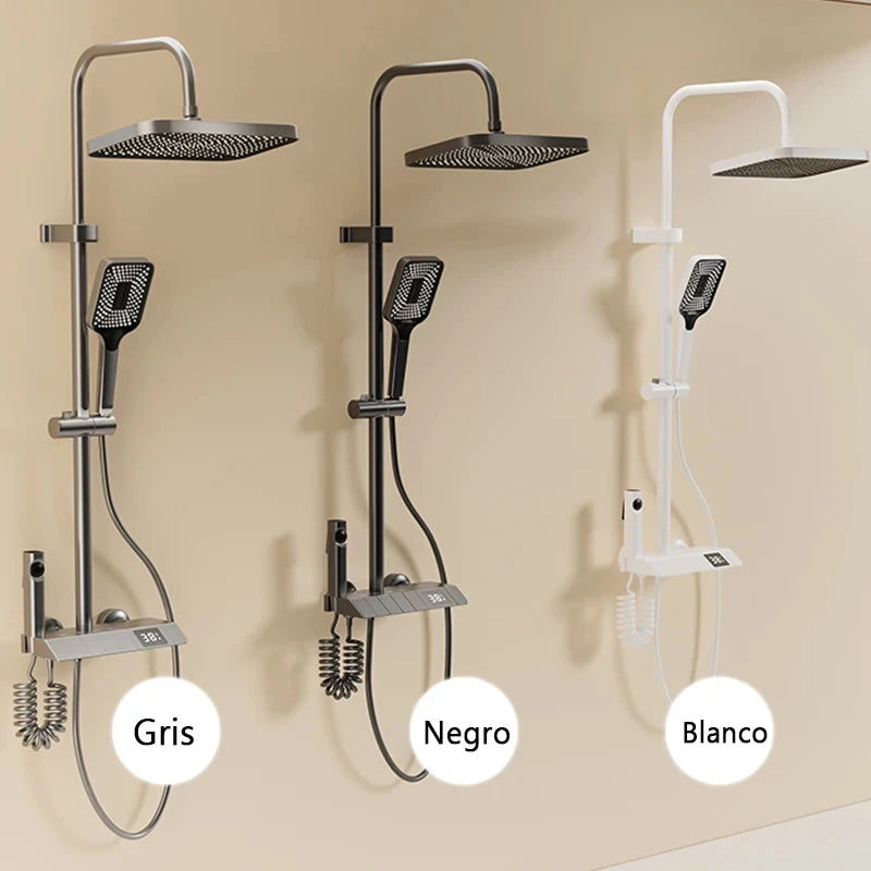 Bathroom Shower Set with LED Display Piano Keys Bath Shower Rain Shower Complete Bathroom Accessories