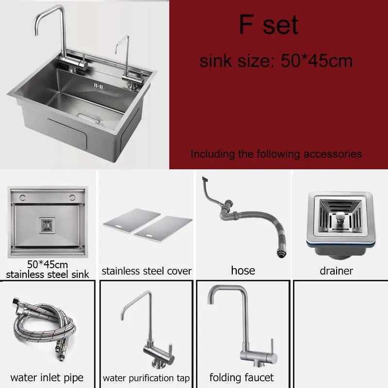 Hidden Kitchen sink Stainless Steel Bar Single bowl small sink With lid Open kitchen sinks Mini balcony Matt Black sink