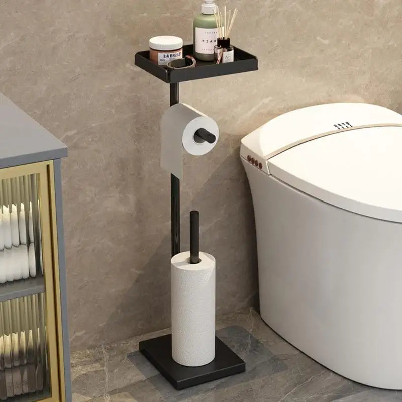 Standing Toilet Paper Holder Paper Roll Holder Bathroom Toilet Tissue Stand With Storage Rack Smooth Detachable Tissue Rolls