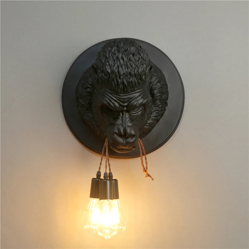 Modern Gorilla Resin Wall Lamps Art Deco Led Wall Sconce Kitchen Light Home Loft Industrial Vintage Luminaire Bulldog Wall light