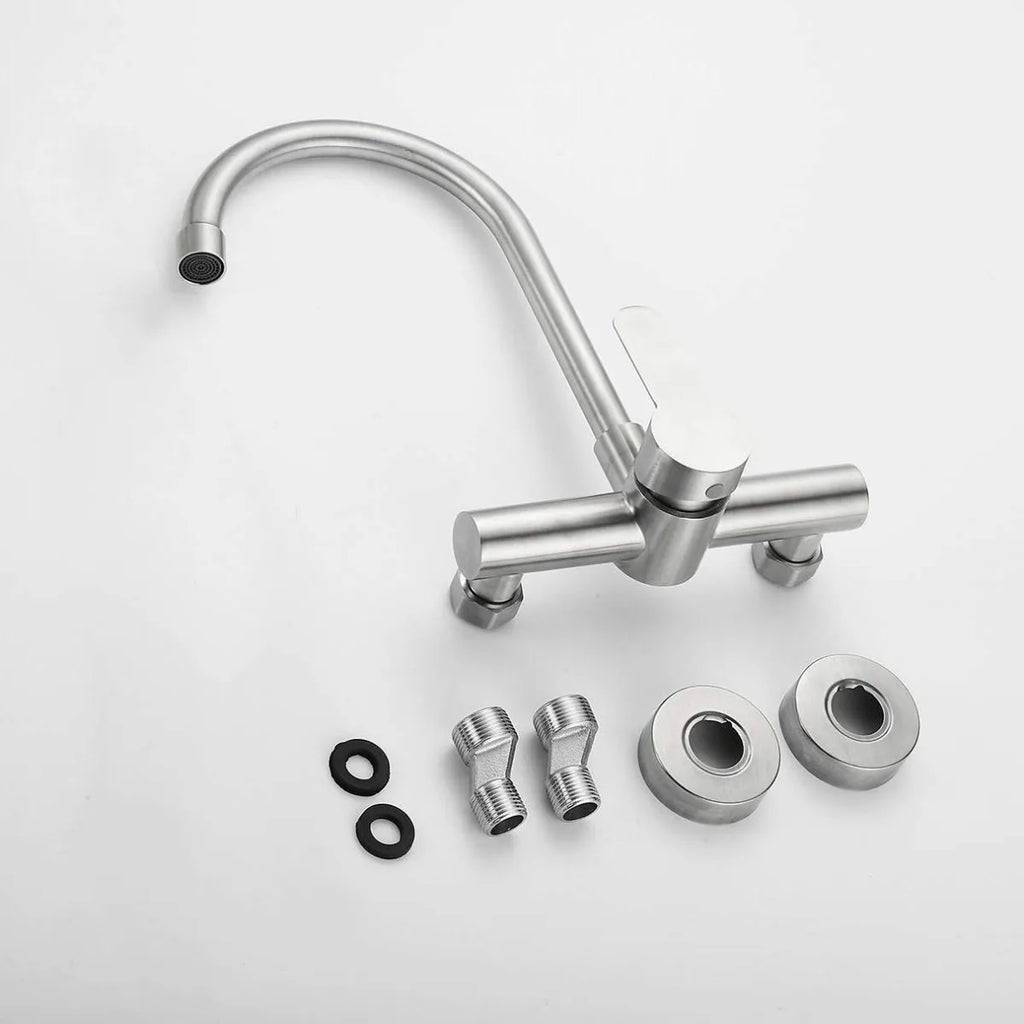 Stainless Steel Double Hole Wall Mounted Cold and Hot Faucet Balcony Rotating Kitchen Faucet Torneiras De Cozinha Batidora