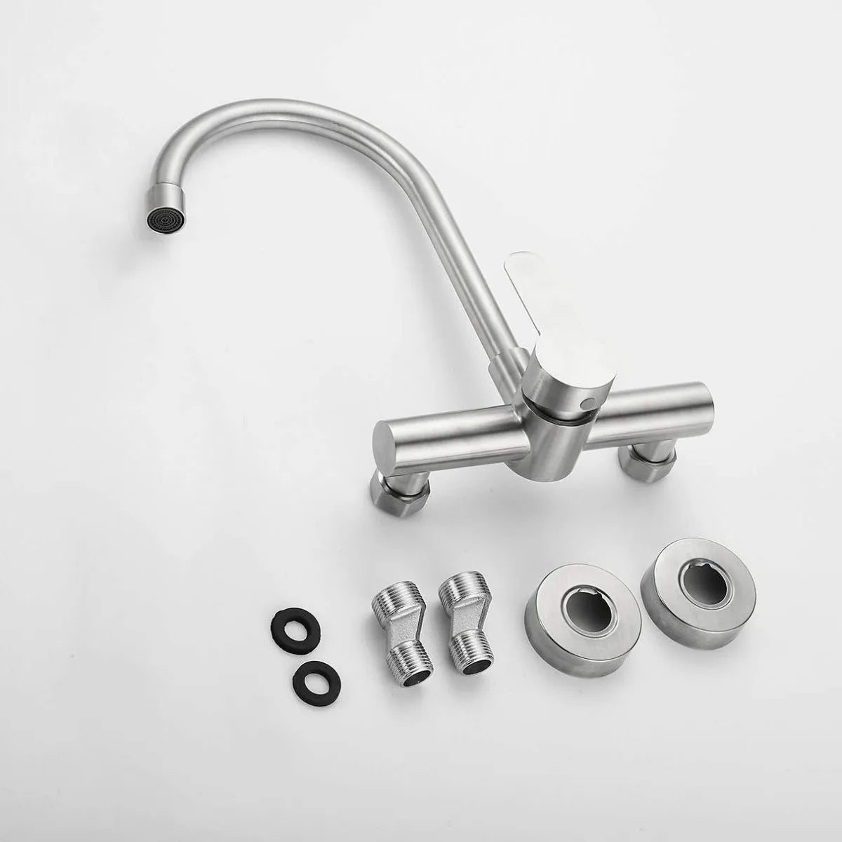 Stainless Steel Double Hole Wall Mounted Cold and Hot Faucet Balcony Rotating Kitchen Faucet Torneiras De Cozinha Batidora