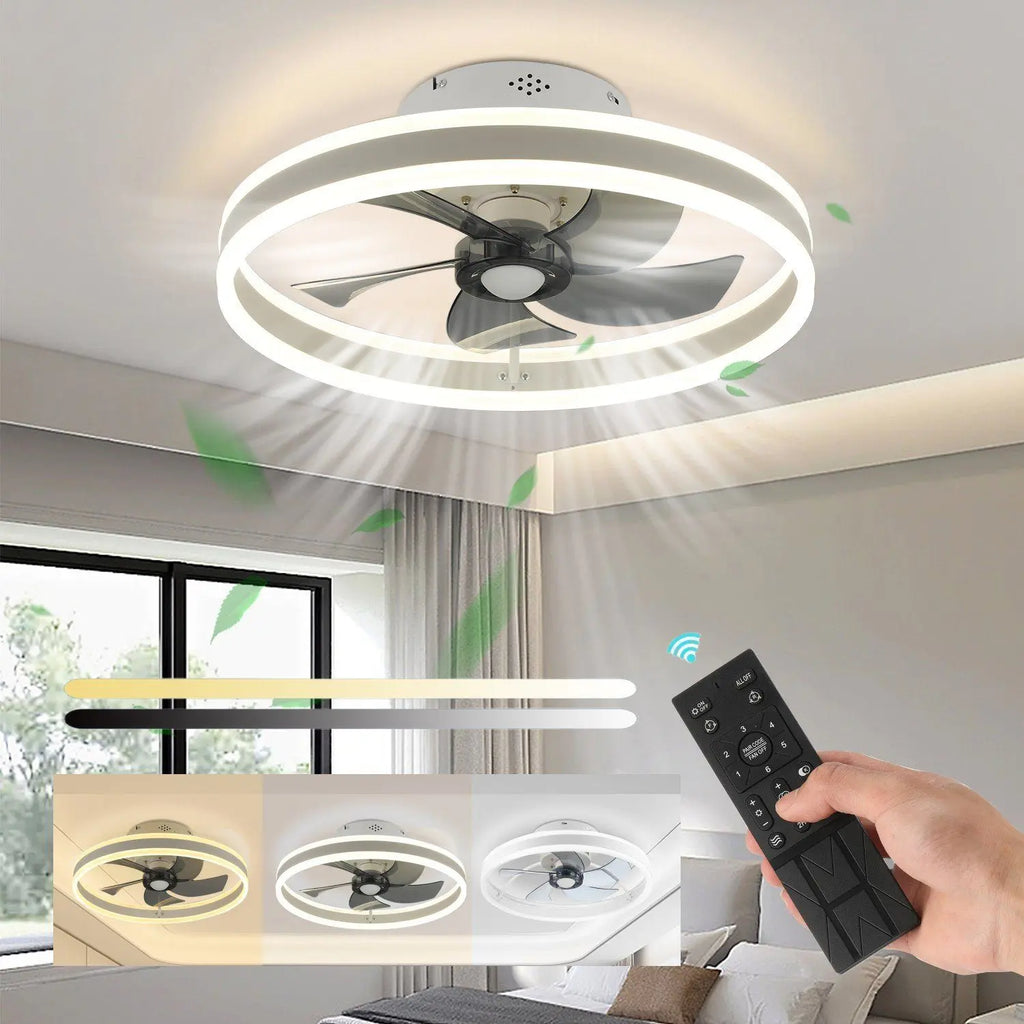 50W Round Quiet ceiling fan with lighting, 50cm LED ceiling lamp with fan, living room fan dimmable with remote control
