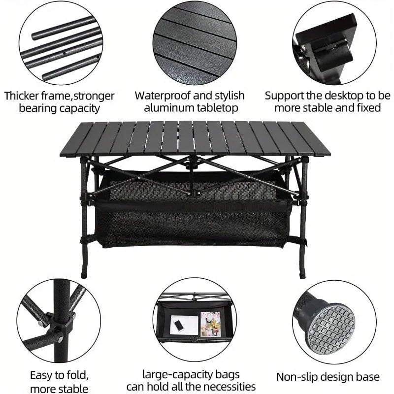 37.4'' Portable Outdoor Folding Camp Table, Ultra-light with Mesh Storage Pouch, Ideal for Indoor Use, Outdoor Activities,
