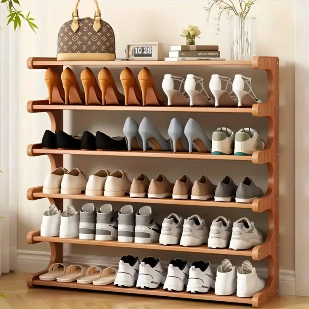 Entrance Shoe Rack Simple Shoe Storage Rack Chinese Style Shoe Cabinet Wooden Storage Rack Multifunctional Bamboo Shoe Cabinet