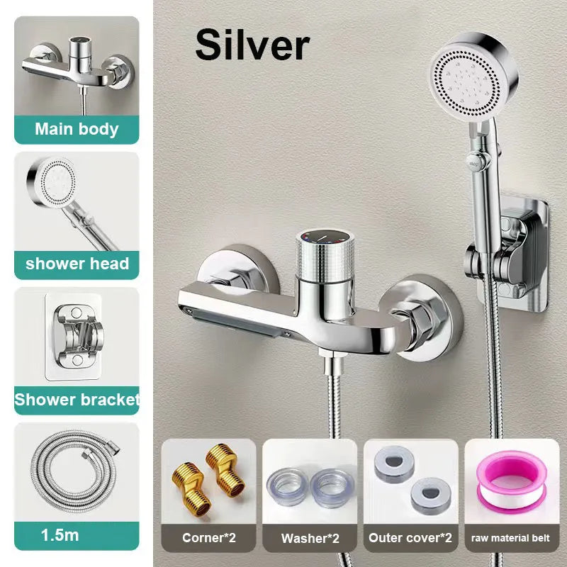 Heavy-Duty Brass Shower System - Thermostatic Mixer Valve with Anti-Leak Hose & Adjustable Bracket