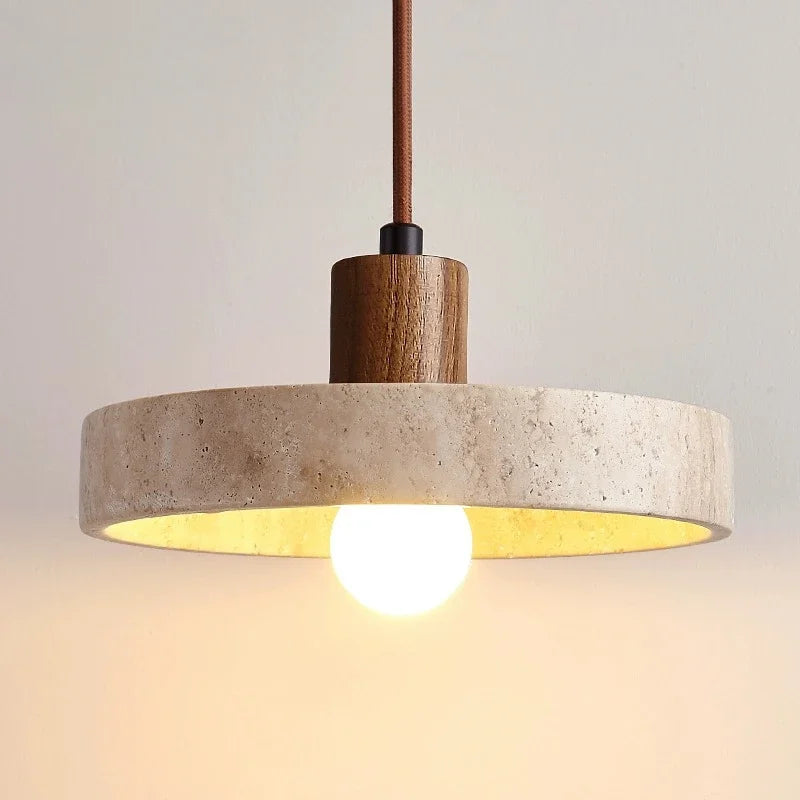 Wabi sabi Yellow Travertine Pendant Light Nordic Retro for Dining Table Bedside Flying Saucer Design LED Cream Style Lighting