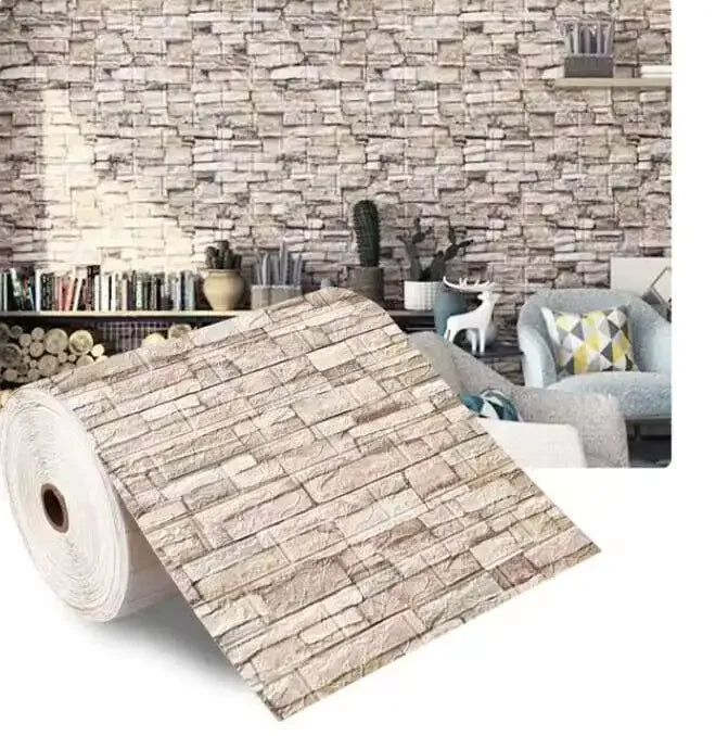70cm*1/2/5/10m Brick DIY Wallpaper Foam Panels 3D Wall Stickers Self-adhesive Home Decor Living Room Kitchen Decor