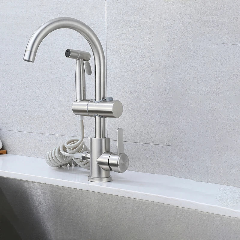 Kitchen Sink Faucet with Side Sprayer Hot Cold Water Mixer Tap Rotatable Faucets Dual Mode Stream Sprayer Head for Wash Dishes