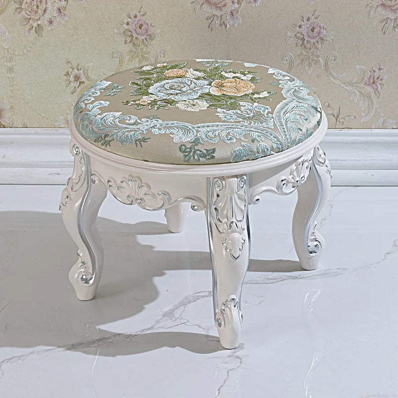 European Fabric Pouf,Modern Round Tea Table Stool, High-Quality Manicure Seat, Living Room Sofa Side Ottoman, Versatile Seating.