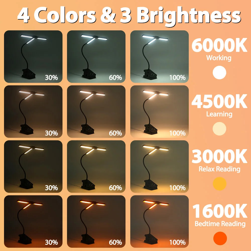 Eye-care 51 LED Clip Reading Book Lamp 4 Colors Modes Adjustable Brightness Flexible Rotating Desk Lights Bedroom Night Light