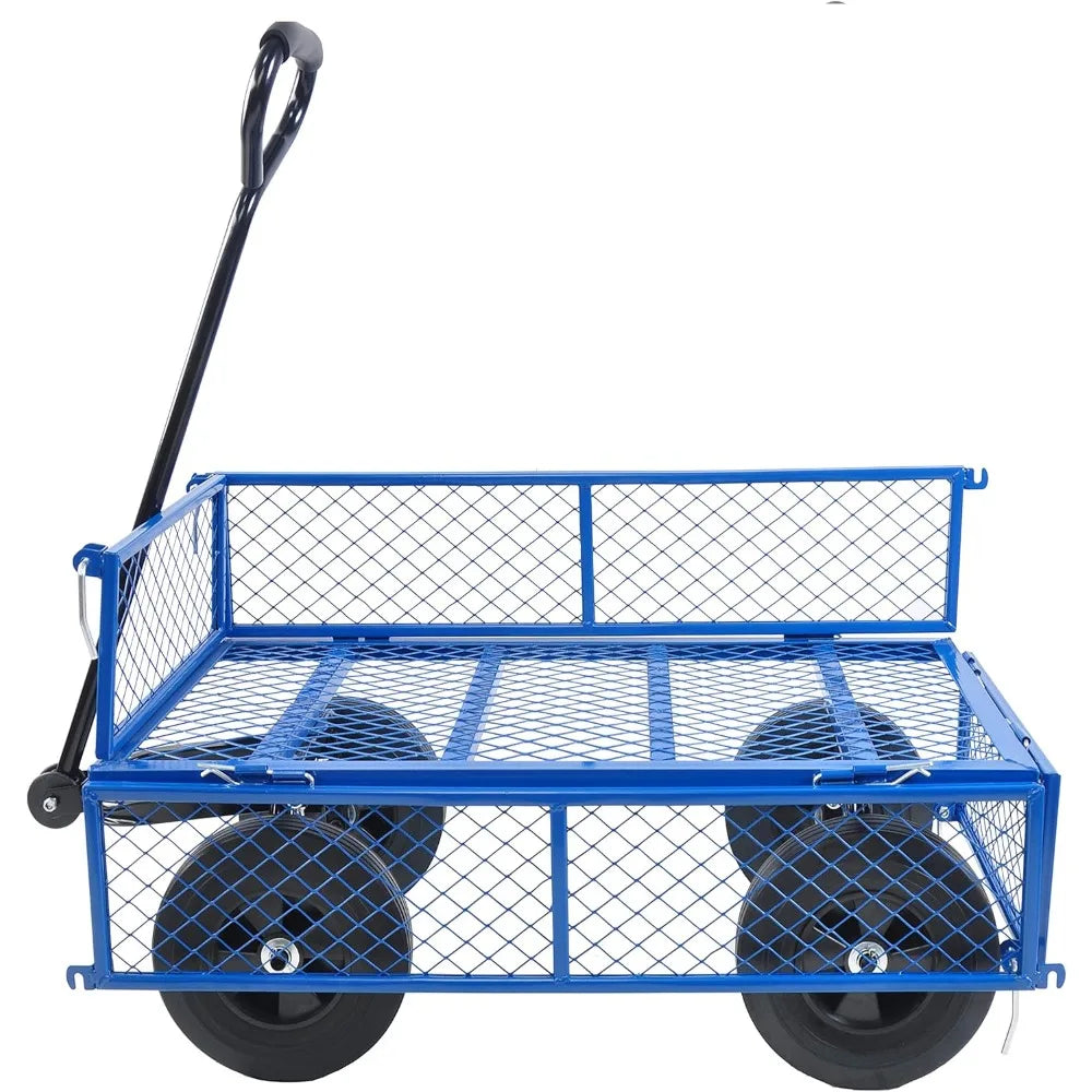 Solid Wheels 10" Flat Free Tires Steel Garden Wagon cart A Large-Capacity mesh with a Load of 1100LBS,with Detachable Side and n