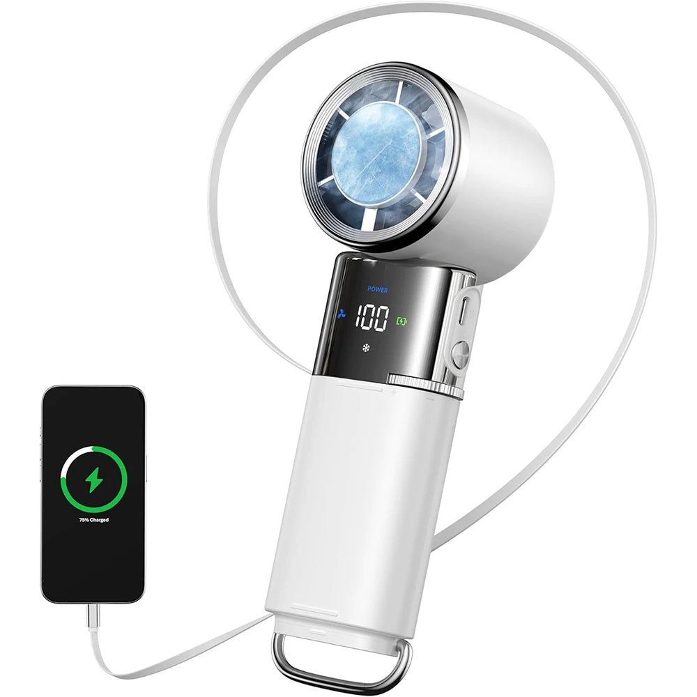 100-speed Portable Fan: Semiconductor cooling, large battery (charges phones). Foldable/neck-hanging, perfect for travel – gifts