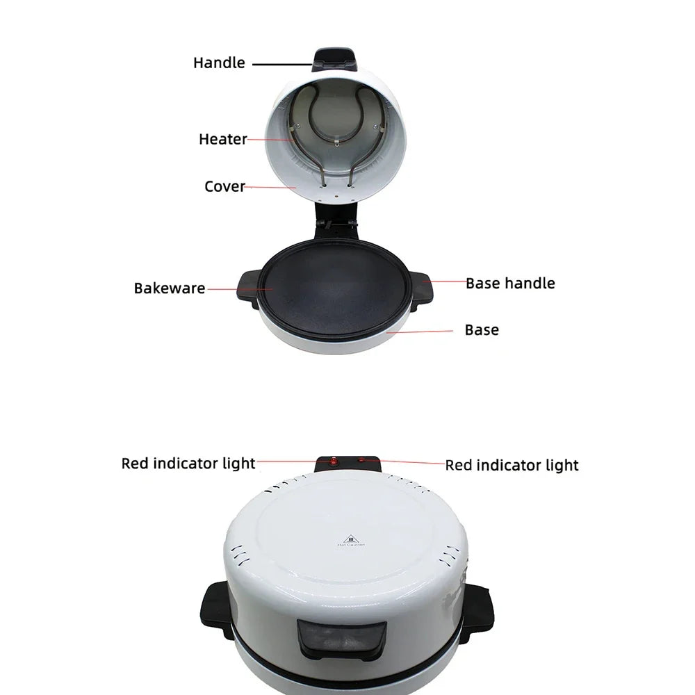 Electric Pizza Oven Indoor Portable, Steak Bread Pizza Pan with Indicator Light, Stone Baked Pizza At Home, Cold Touch Handle