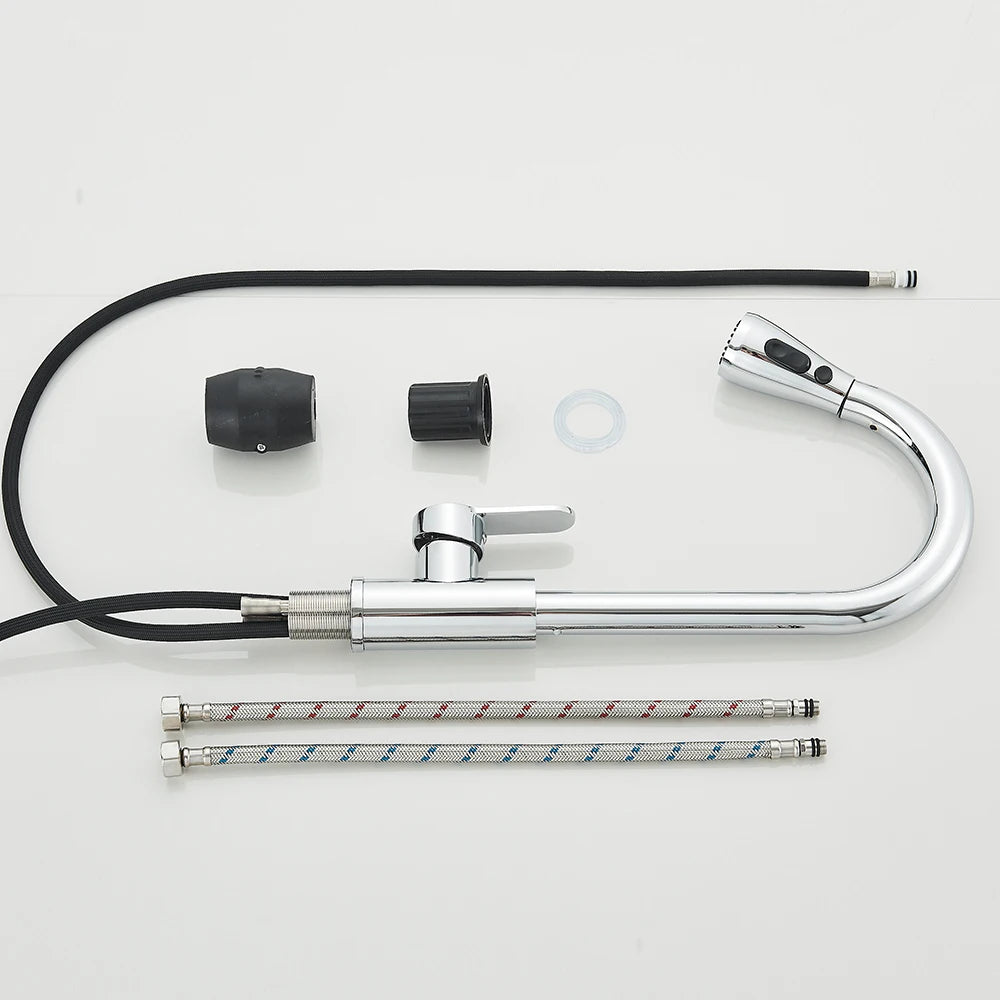 Pull Out Kitchen Faucet 360 Rotate Shower/Stream Sprayer Head Mixer Hot and Cold Water Tap Deck Mounted