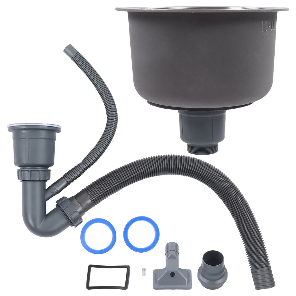 Kitchen Round Sink Mini Round Kitchen Sink Stainless Steel Bar Round Basin with Drainpipe Fitting 30cm Diameter Bar Round Sink