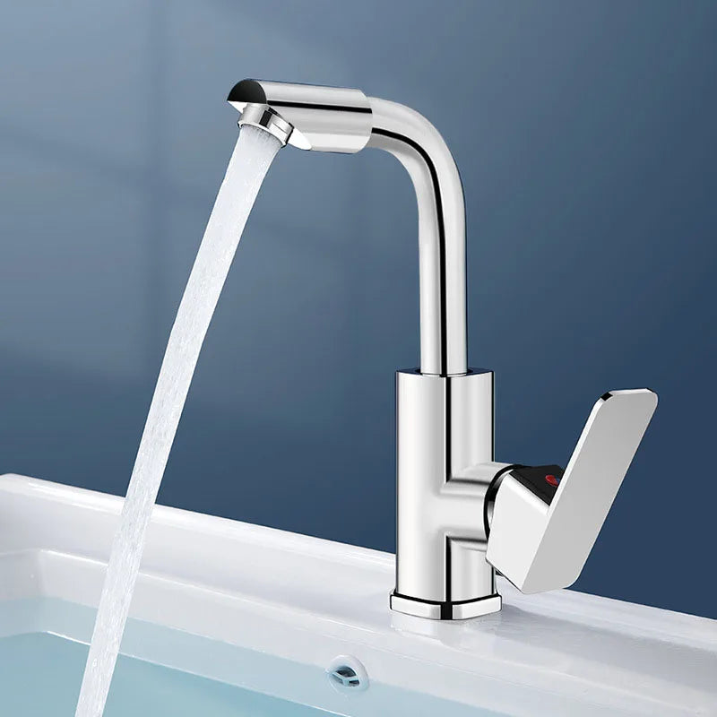 360° Rotating Basin Faucet, Copper Alloy Cold/Hot Water Tap with Aerator, Ceramic Cartridge, Silver
