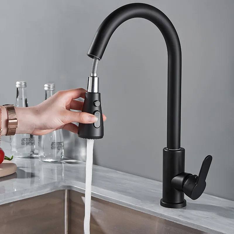 304 stainless steel Kitchen Faucet Single Hole Pull Out Spout Kitchen Sink Mixer Tap Stream Sprayer Head 360 Rotation Fauce