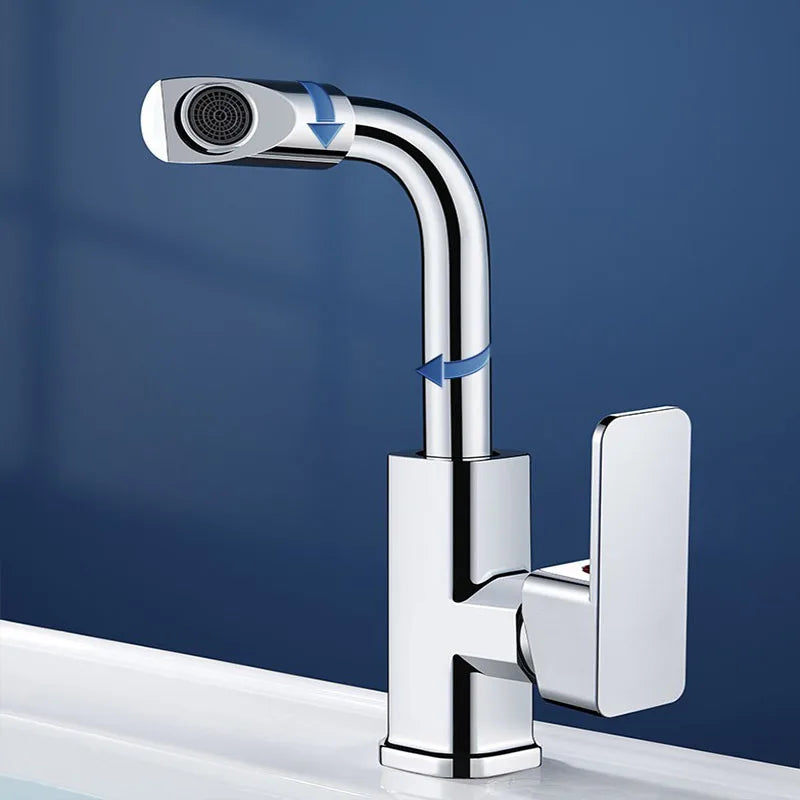360° Rotating Basin Faucet, Copper Alloy Cold/Hot Water Tap with Aerator, Ceramic Cartridge, Silver