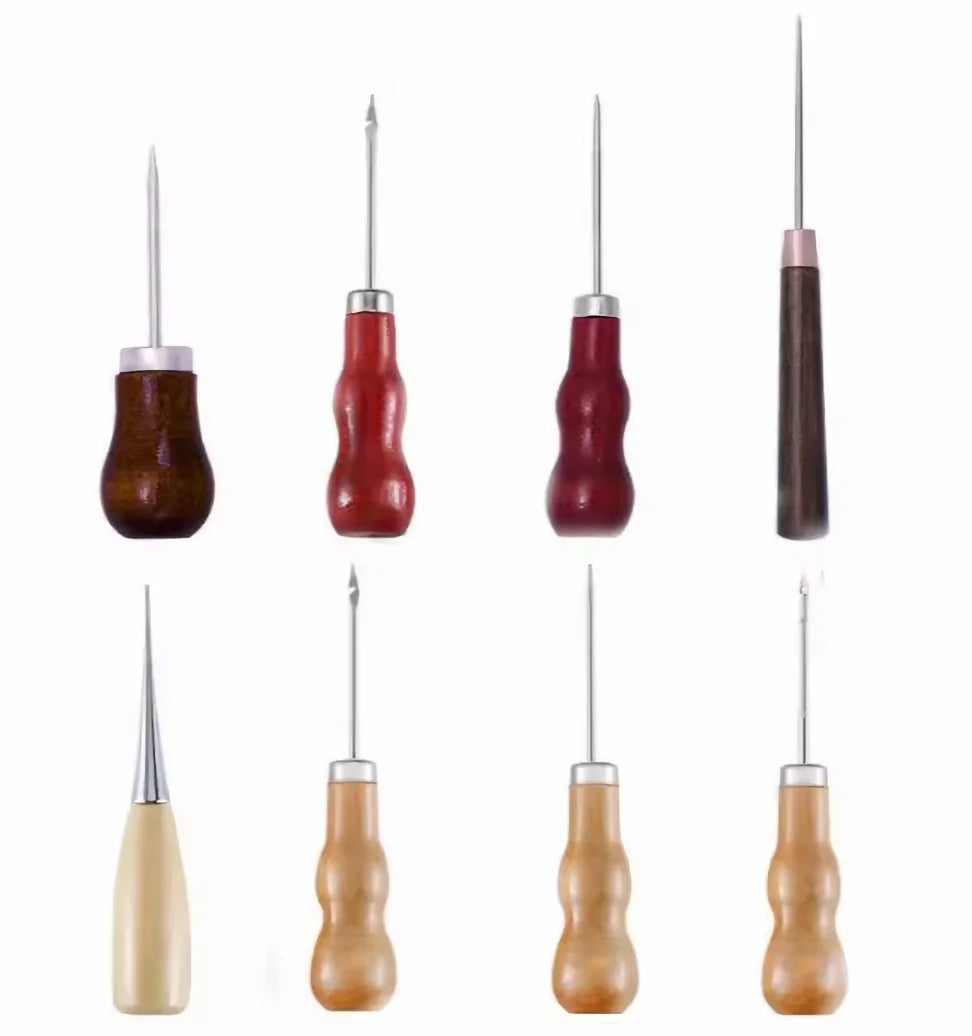 Wooden Handle Awl Leather Punching Awl Sewing Stitching Tool For DIY Handmade Stitcher Needlework Shoes Bag Repair Tool