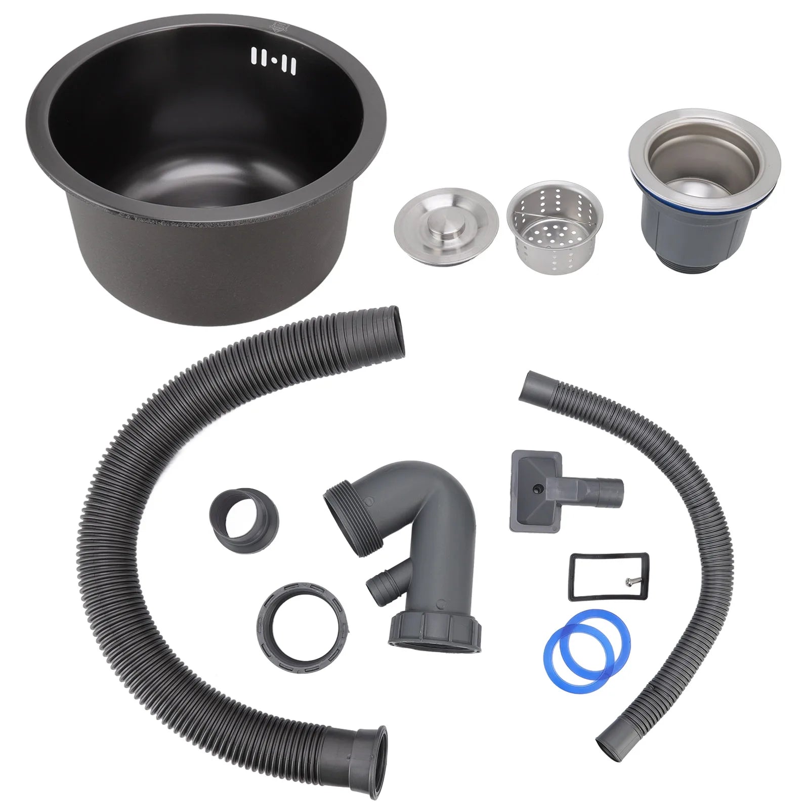 Kitchen Round Sink Mini Round Kitchen Sink Stainless Steel Bar Round Basin with Drainpipe Fitting 30cm Diameter Bar Round Sink