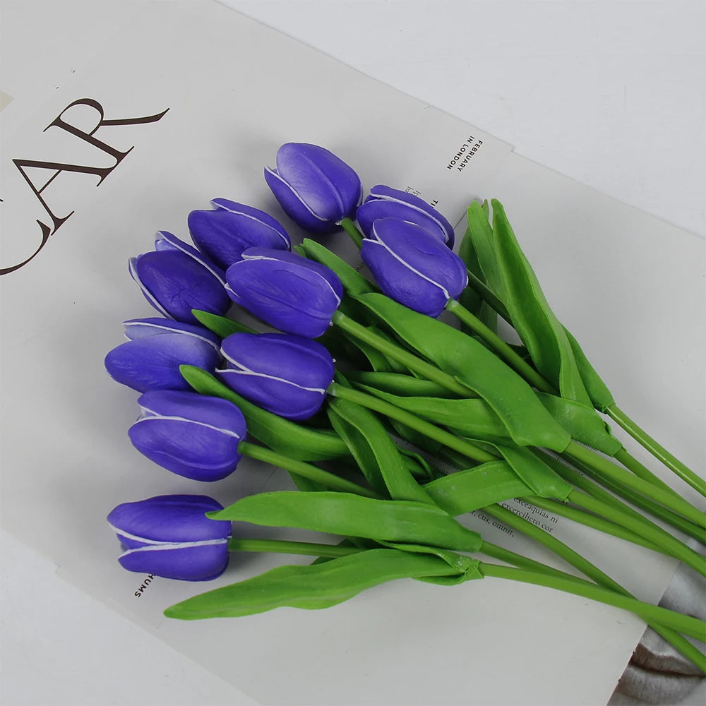 5 PCS Tulips Artificial Flowers Bunch Real Touch Tulip Flowers for Home Wedding Fake Flowers Bridal Bouquet Decoration