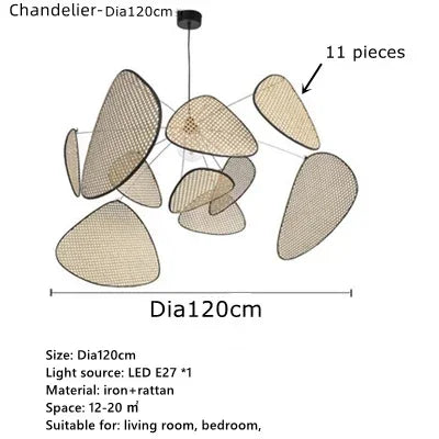 Art Simple Nordic Rattan Art Personality Chinese Bamboo Barrier Chandelier Living Room Tea Room Modern Creative Pendant Lights