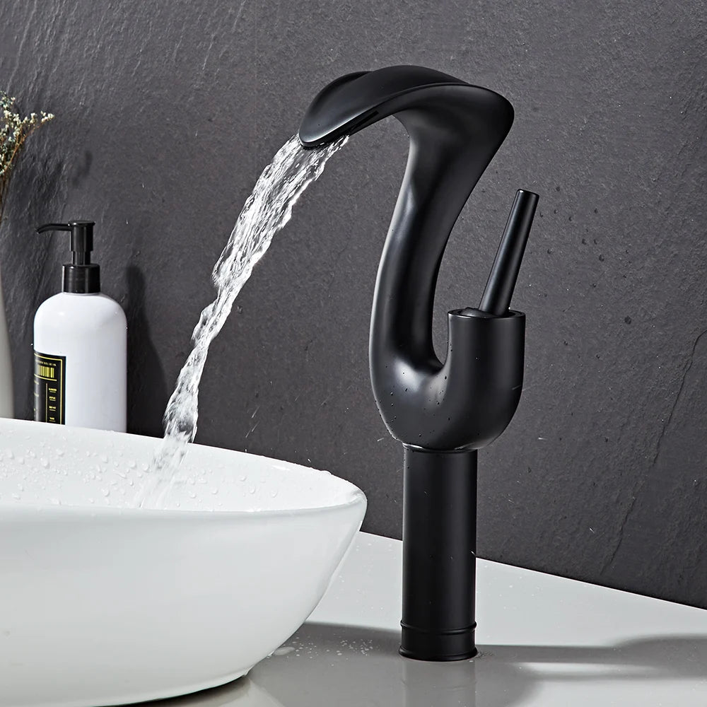 BAKALA Waterfall Chrome Single Handle Bathroom Faucet Solid Brass Dressing Table Sink Basin Tap with Drain Set