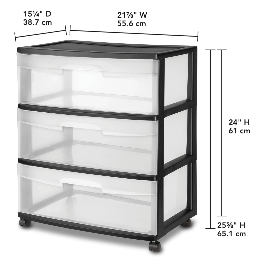 Wide 3 Drawer Cart Black Assembled Cart Height