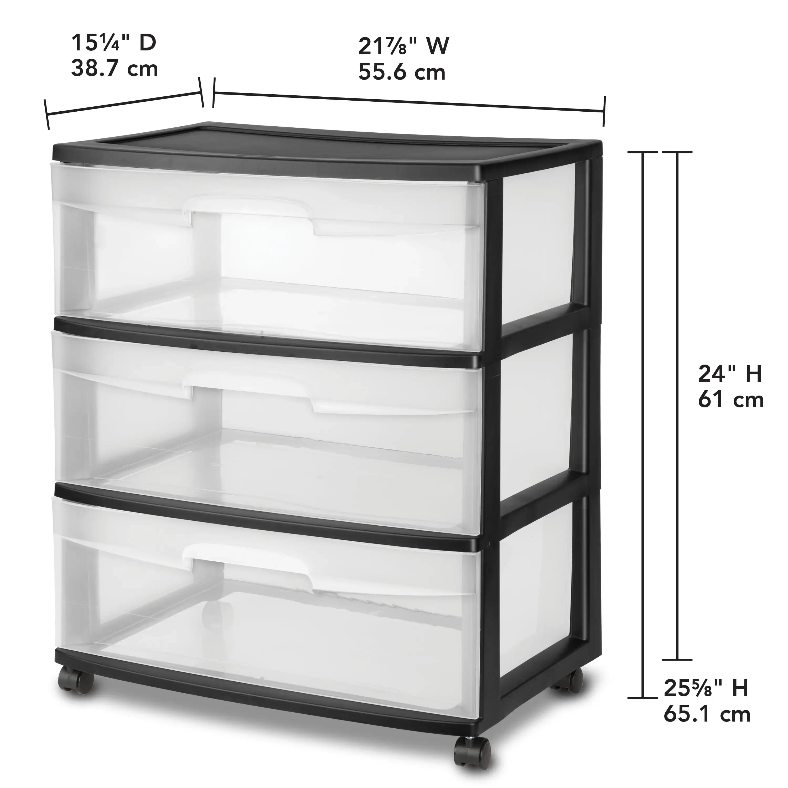 Wide 3 Drawer Cart Black Assembled Cart Height