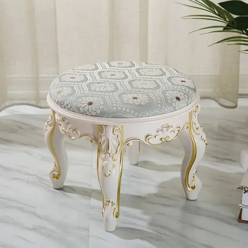 European Fabric Pouf,Modern Round Tea Table Stool, High-Quality Manicure Seat, Living Room Sofa Side Ottoman, Versatile Seating.