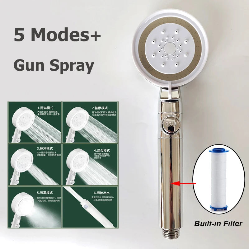 New 175mm Big Panel Showerhead 5 Mode Supercharge Rainfall Shower Head High Pressure Top Rain Shower Faucet Bathroom Accessories