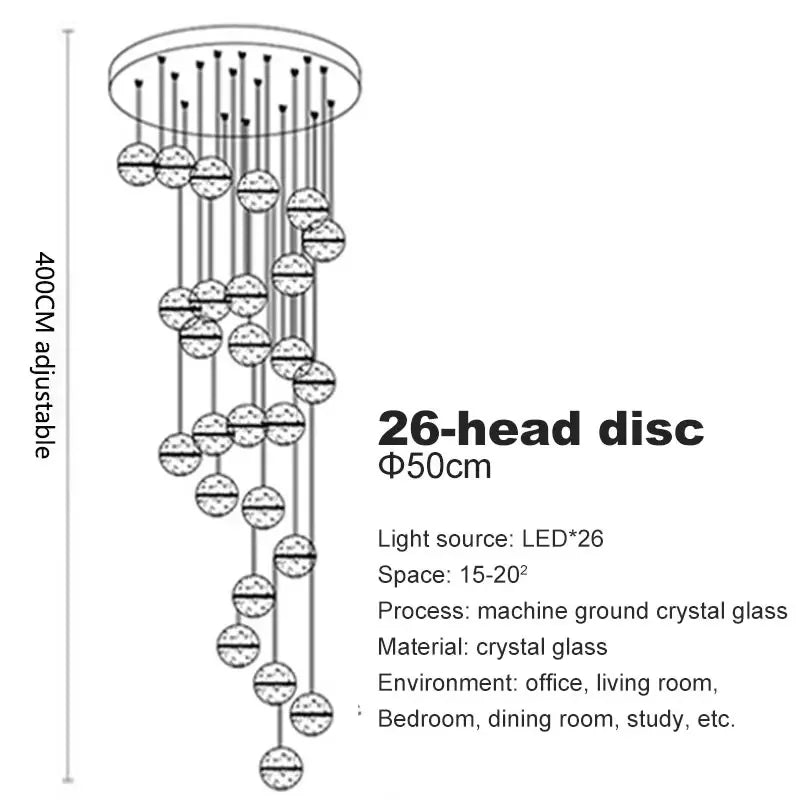 Spiral Staircase Living Room Chandeliers Crystal Ball Led Ceiling Light Lustre Living Dining Room Modern Home Decor Pendant Lamp