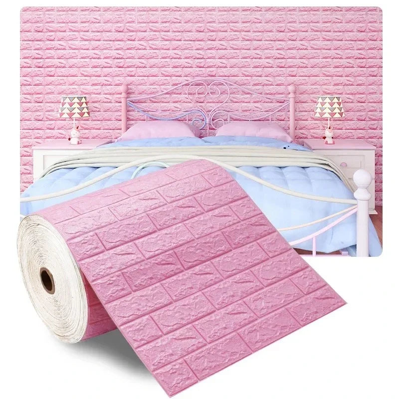 70cm*1/2/5/10m Brick DIY Wallpaper Foam Panels 3D Wall Stickers Self-adhesive Home Decor Living Room Kitchen Decor