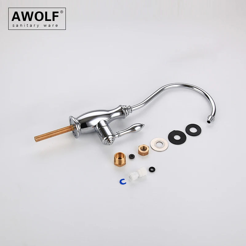 Awolf Kitchen Purifier Direct Drinking Faucet Solid Brass Kitchen Sink Tap for Cold Water Brushed Bronze Chrome / Gold WF010