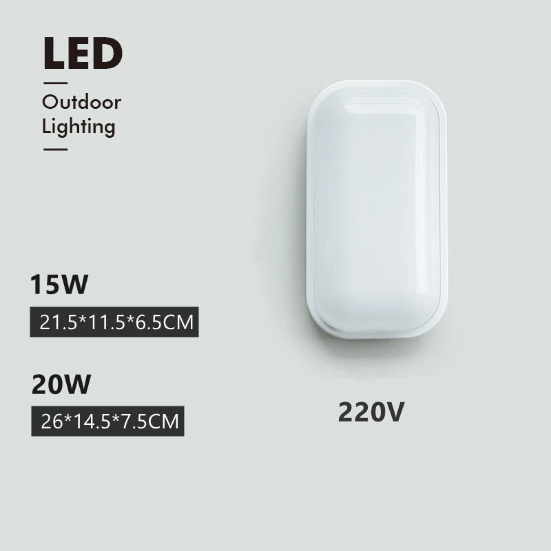 15W 20W Outdoor LED Wall Lamp AC220V Waterproof Garden Porch Surface Mounted Sconce Light Bathroom Moistureproof Ceiling Light