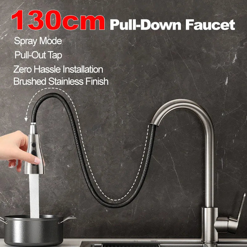 Stainless steel kitchen pull-out faucet, hot and cold household splash-proof sink, retractable sink, vegetable washing basin fau
