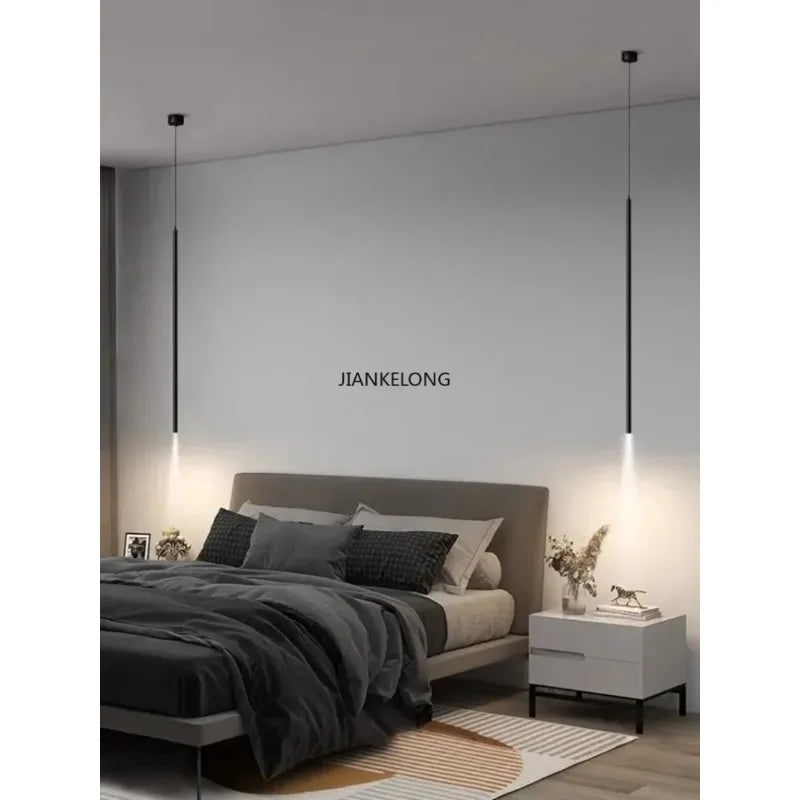 Modern Minimalist LED Longer Pendant Lights For Bedroom Bedside Reading Chandelier Lamps Living Room Bar Coffee Decor Fixtures