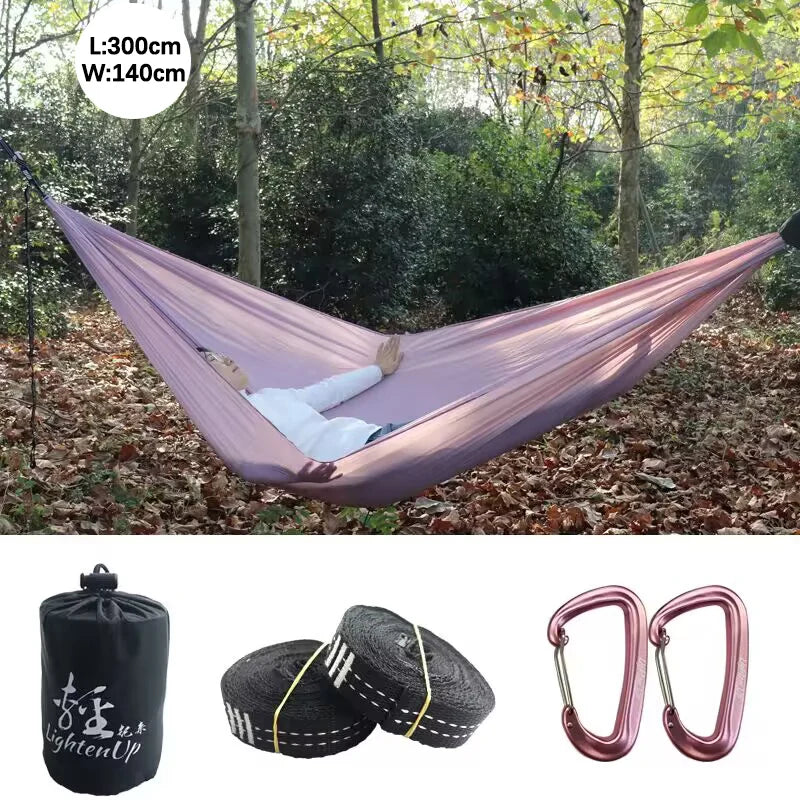 300x140cm Camping Parachute Hammock Single Portable Outdoor Indoor Nylon Hammock Adult Child Swing for Adventure Garden Backyard
