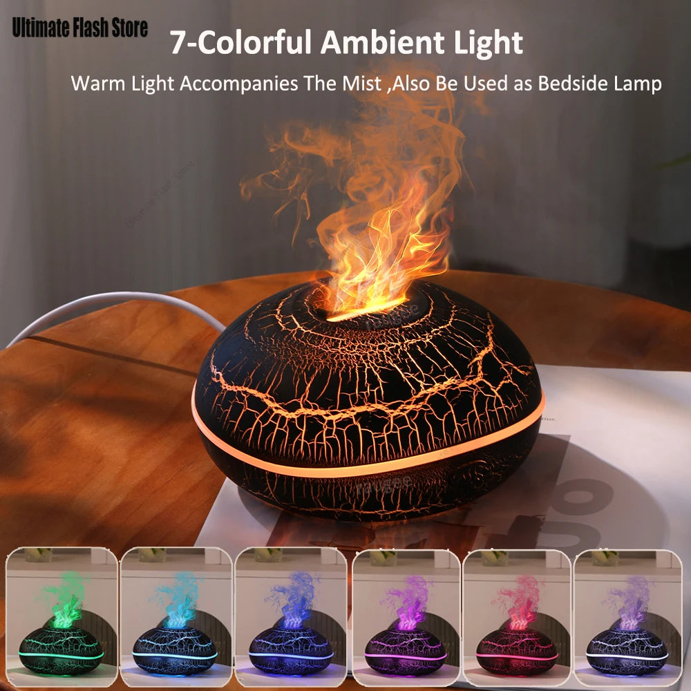 Aroma Humidifier Flame Essential Oil Diffuser Ultrasonic Aromatherapy Air Humidifier Home Mini Fragrance Diffuser with LED Light
