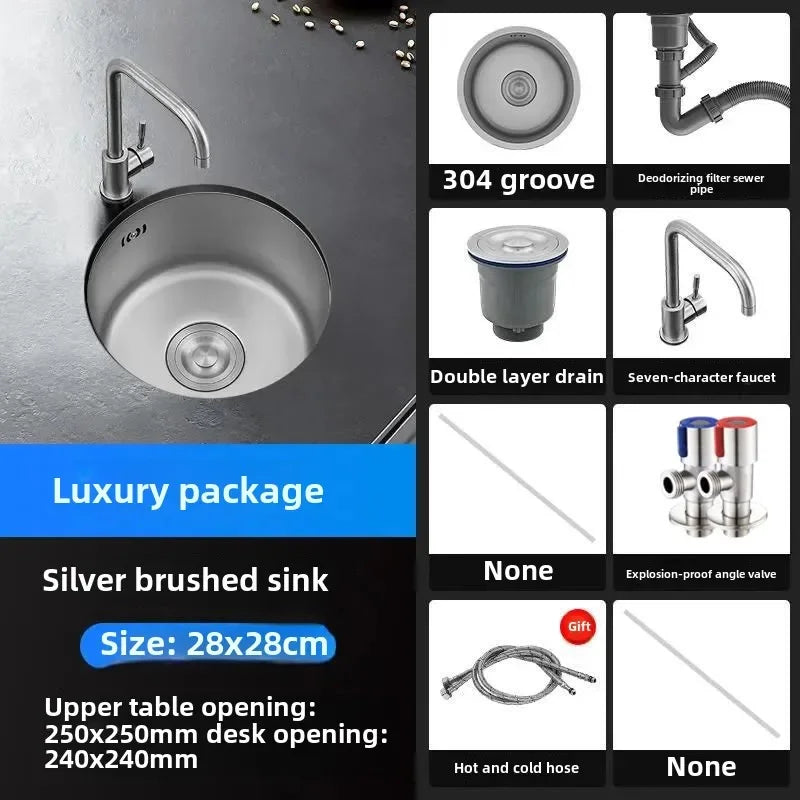 Black Round Bar Sink Nano Stainless Steel Single Basin Small Kitchen Dishwashing and Vegetable Washing Sink kitchen sink cocina