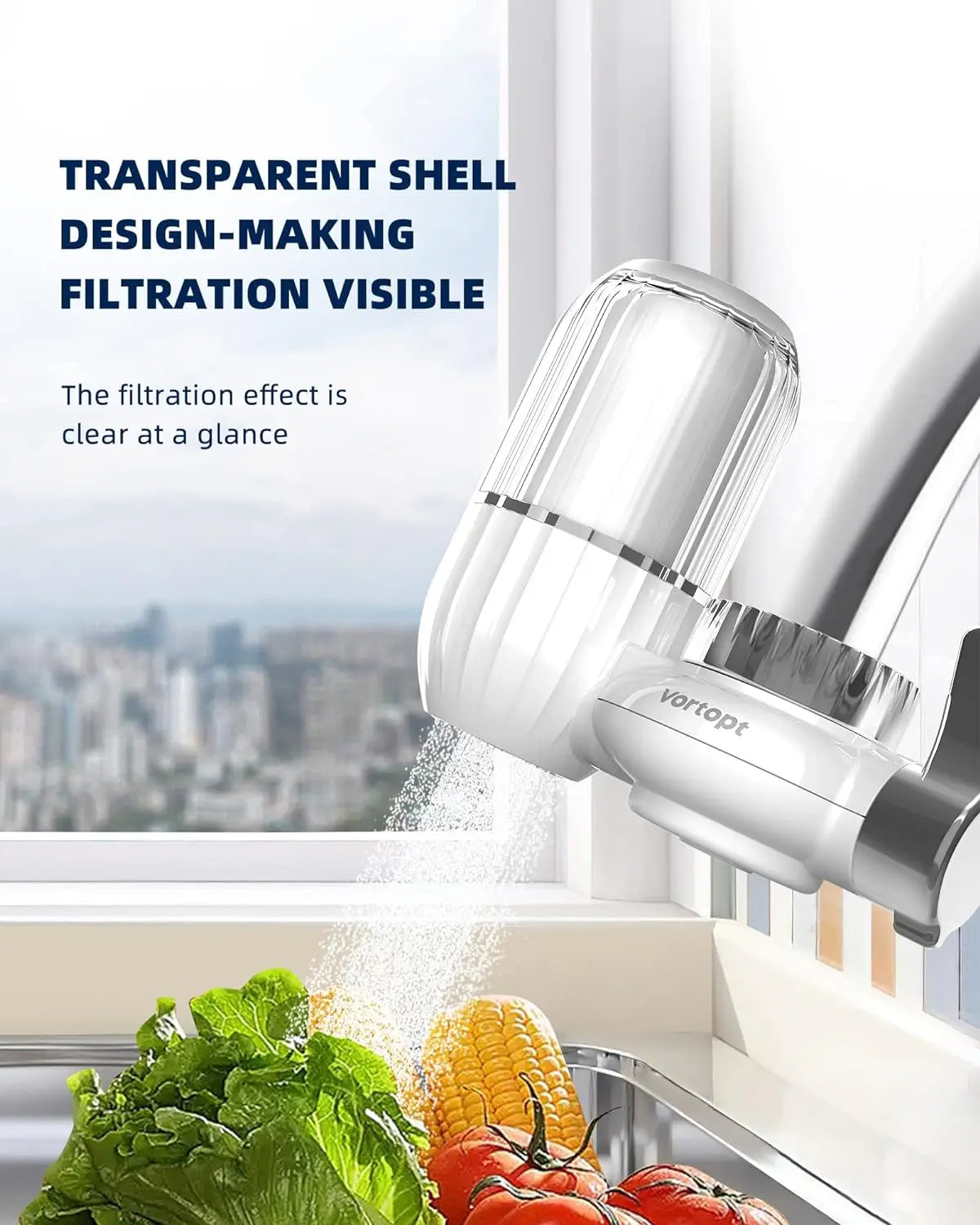 Vortopt Transparent Faucet Water Filter 400 Gallons Tap Water Purifier for Kitchen Filtro Osmose Filtration System Treatment